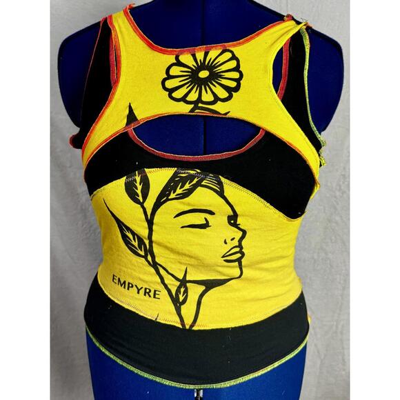 Tops - empyre sunflower cut out tank upcycled franken stitched crop top‎ bright yellow